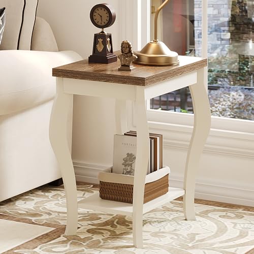 End Tables Living Room, Side Tables Living Room with Curved Legs and Storage Shelf, Small End Tables for Small Spaces, Soft White