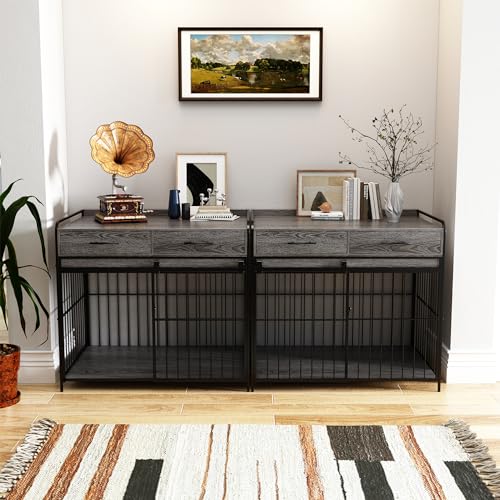 Dog Crate Furniture with 2 Drawers, Heavy Duty Dog Crate, view 8