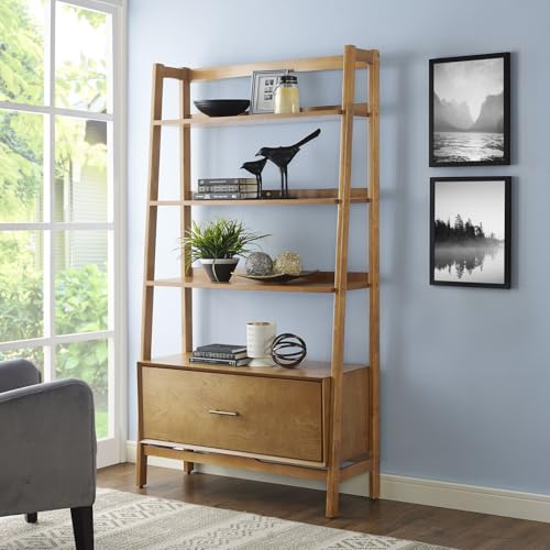 Landon Large Bookshelf Etagere, Bookcase Storage with Shelves and File Drawer, Acorn