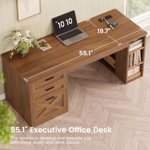 55.1" Farmhouse Executive Office Desk with 3 Drawers for Home Office, view 7