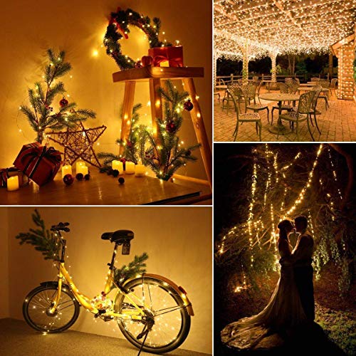 Solar String Lights Outdoor - 2 Pack Total 66ft 200LED Solar Fairy Lights Waterproof 8 Modes Twinkle Lights for Outdoor, Patio, Garden, Yard, Party, Wedding, Tree Decoration (Warm White)