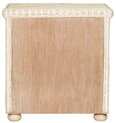 SAFAVIEH Home Collection - Adira Natural White Wash Wicker 1-Drawer Nightstand Accent Table, Coastal Boho Bedroom Storage Furniture with Shelf, 22.1"W x 16.5"D x 22.1"H (SEA8002A)