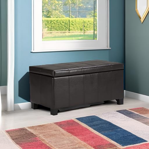 Dover Storage Ottoman Bench - 36 inch Wide Upholstered Vegan Leather Rectangular Lift-Top Ottoman in Tanners Brown, Contemporary Bench for Living Room with Safety Hinges