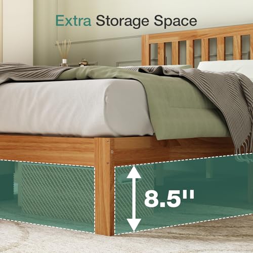 Full Size Bed Frame Wood Full Bed Frame with Headboard, view 7