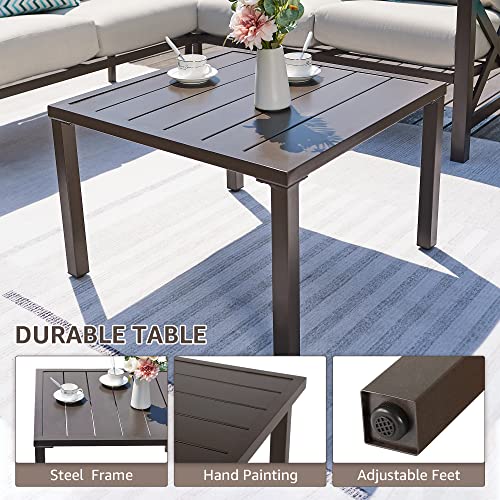 6 Pieces Patio Furniture Sets, Metal Outdoor Sectional Furniture L Shape Patio Conversation Sets,Highback Frame,Metal Table,Large Waterproof Cover, 6.5" Olefin Cushions