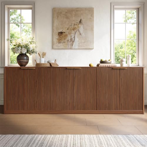 94.5" Fluted Walnut Buffet Cabinet with Storage, view 7