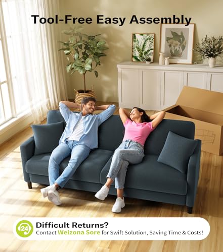83" Couches for Living Room, Teddy Sofa Couch, Comfy Sofas for Living Room, Tool-Free Setup Loveseat Sofa, All-Wood Love Seat Couches, Small Couch 2 Pillows Included, Blue Grey
