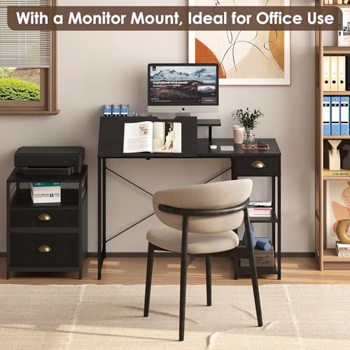 X-cosrack Drafting Table with Storage Shelves & Drawer, 43" Adjustable Art Desk with Monitor Stand for Home Office Computer, Tiltable Draft Drawing Table for Artist, Study, Writing Workstation, Black