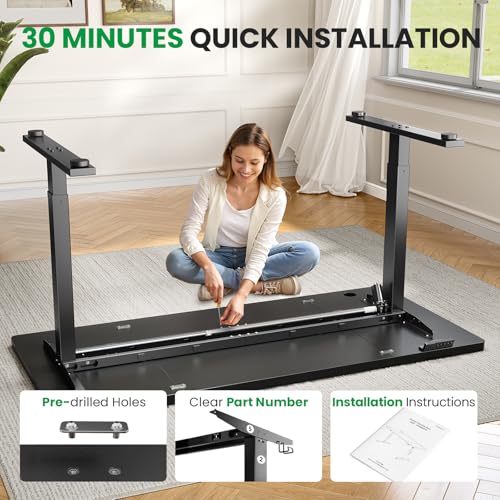 Black 60x28 in Standing Desk, 1 Inch Thick Tabletop, Double Frame, view 8