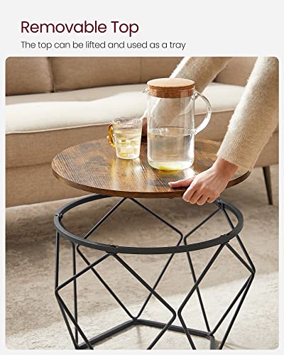 VASAGLE Small Coffee Table Set of 2, Round Coffee Table with Steel Frame, Side End Table for Living Room, Bedroom, Office, Rustic Brown and Ink Black | Living Room