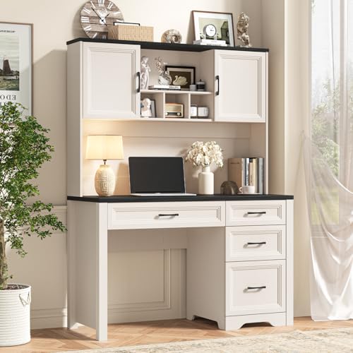 Farmhouse Executive Desk with 4 Drawers and Storage Cabinet, view 2