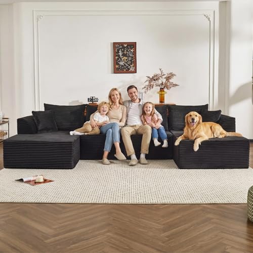 130" Sectional Couches for Living Room,U-Shaped Modular Sectional Sofa,Extra Deep Seat 6-Seater Boneless Sectional with 2 Ottomans,High Density Foam Sofa,No Assembly Required Corduroy Cloud Couch