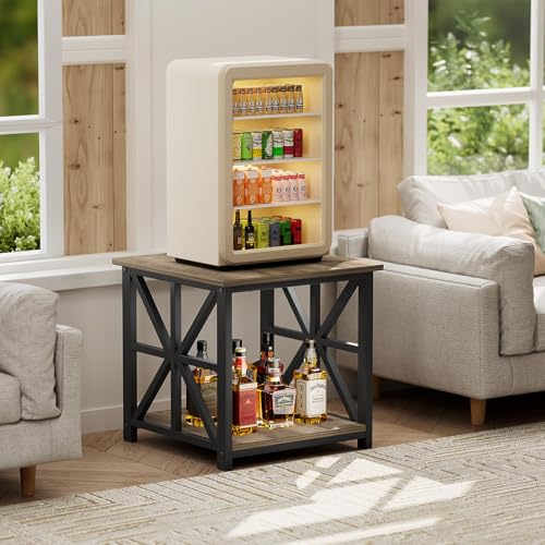 Large End Table with X-Shaped Metal Frame for Living Room | Modern Side Table for Bedroom Office,2-Tier Storage Shelf Nightstand,Scratch-resistant Sofa Table,Grey Wash 24 inch