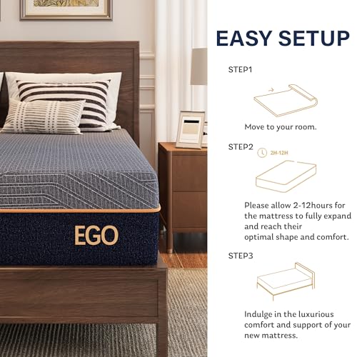 EGOHOME King 12 inch Copper Gel Memory Foam Mattress Pressure Relief Medium, view 7