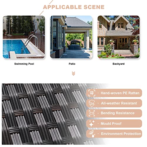 Outdoor Patio Furniture Set 6 Pieces Sectional Rattan Sofa Set Brown PE Rattan Wicker Patio Conversation Set with 5 Seat Cushions and 1 Tempered Glass Table,Sand