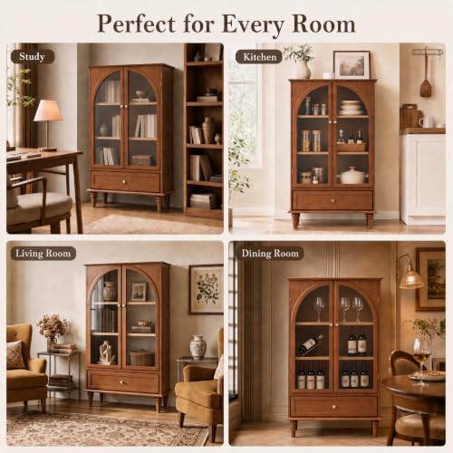 52" Farmhouse Sideboard Cabinet with Arched Glass Doors & Drawer, view 8
