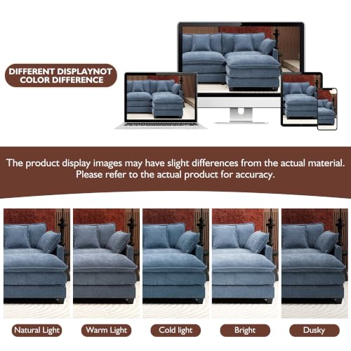 146" U-Shaped Modern Sofa Modular Sectional Cloud Couch with 2 Ottoman, 6-Seat Chenille Deep Seat Sofa with 6 Pillows for Living Room, Bedroom and Apartment, Blue
