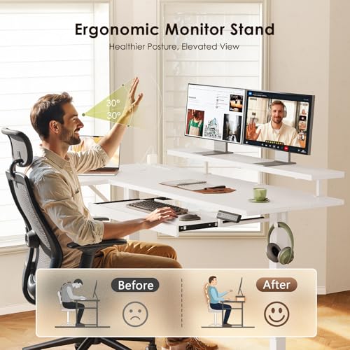 55 Inch Reversible L Shaped Electric Standing Desk, White, view 7