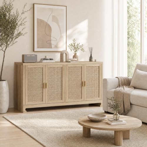 60" Rattan Buffet Cabinet, Farmhouse Storage Sideboard, Console Table, TV Stand, view 2