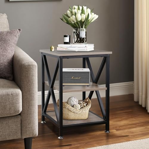 End Tables Living Room Set of 2, 16" D x 16" W x 24" H, Indoor End Tables Living Room with Storage Shelf, Square End Table Set of 2, X-Shaped Night Stands for Bedroom, Farmhouse Wood Side Tables