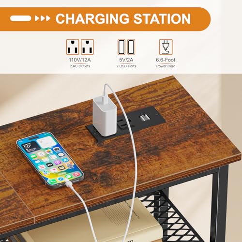 Entryway Table, Console Table with Charging Station, Industrial Narrow Sofa Table with 5 Tier Storage Shelves, Entrance Table for Hallway, Behind The Couch, Living Room, Foyer