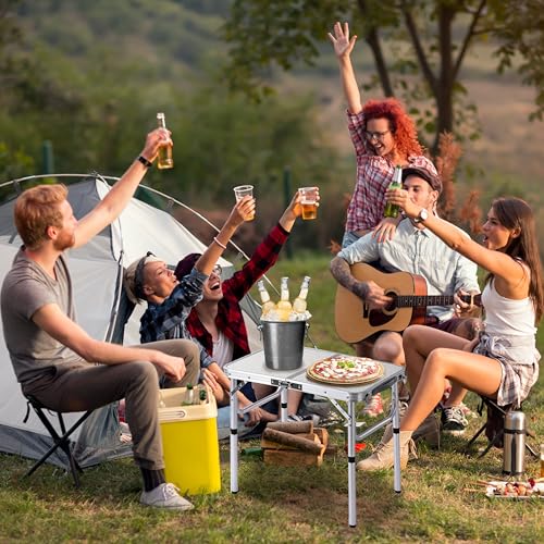 Folding Camp Table Small, 24''L x16''W with Adjustable Height Legs, Indoor Outdoor Lightweight Portable Aluminum Dining Table for Picnic Camping 2-Feet(2 Heights 10"/19")