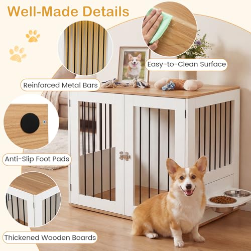 31.5” Dog Crate Furniture, Indoor Wooden Dog Kennel with Double Lock Doors, view 8