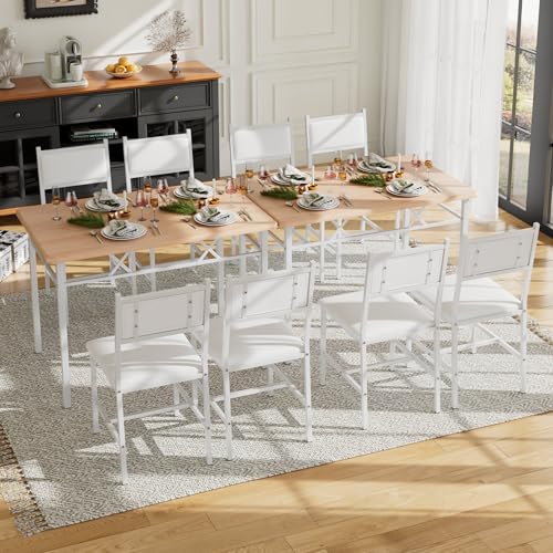 Dining Table Set for 4 with Chairs, 5-Piece Kitchen Table and Upholstered Padded Chairs Set for Small Space, Dining Room, Apartment, Natural White