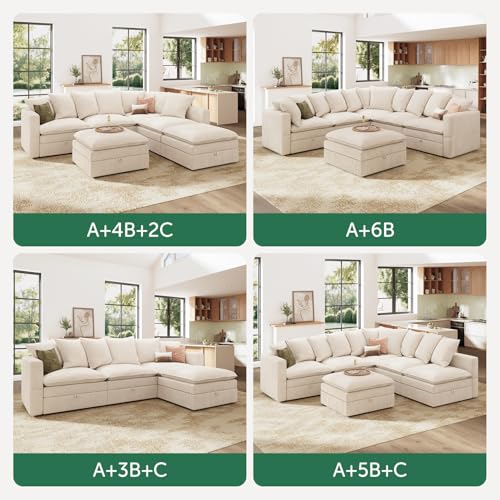 Corduroy Ottoman, 31.5 Inch Square Ottoman Bench with Storage for Living Room, Beige