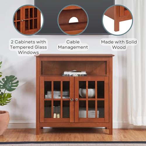 Big Sur Highboy TV Stand 36" - Modern Entertainment Center For TVs up to 40", Storage Cabinet for Dining, Living Room, & Entryway, Console Hall Table with Shelves, Cherry