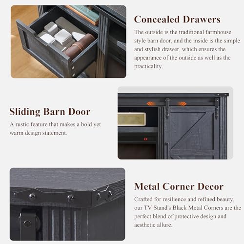 Farmhouse 66”TV Stand for 75+ Inch TV, 32"H w/4 Drawers & Sliding Barn Door, view 7