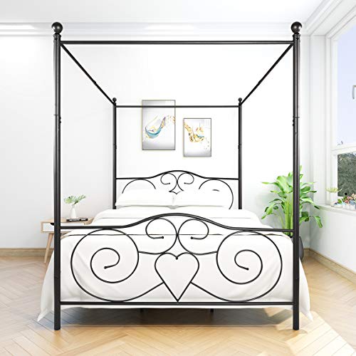 Queen Canopy Bed Frame, Metal Canopy Platform Bed, No Box Spring Needed, view 8
