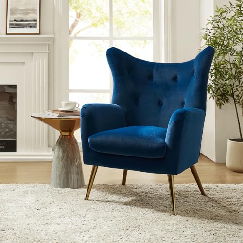 Velvet Tufted Accent Chair, Modern Wingback Arm Chair, Navy