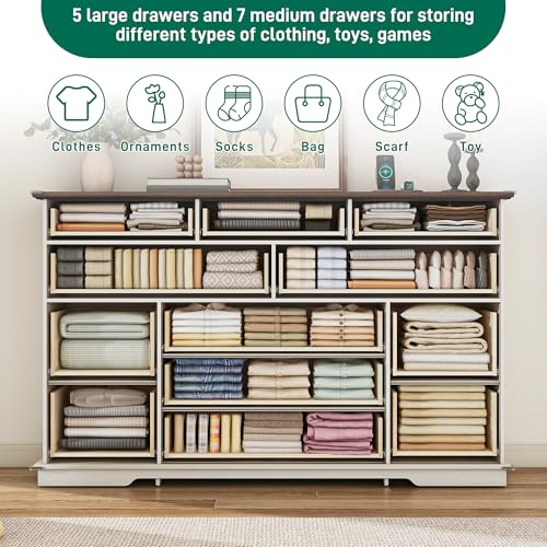 Tall Farmhouse 12 Drawer Dresser for Bedroom, view 6