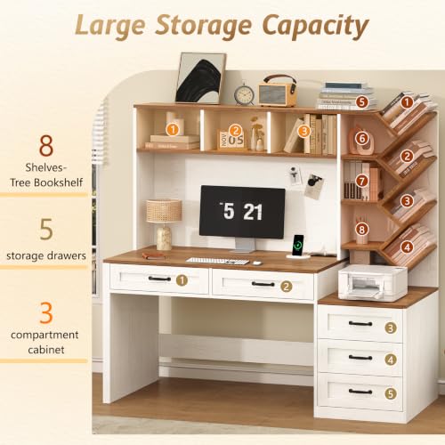 55" Computer Desk with Bookshelf, Drawers & Hutch for Bedroom, Home Office, view 8