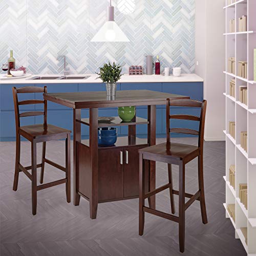 Wood Perrone High Table Set | Expandable Dining Solution | 2 Stools | Walnut Finish | Space-Saving | 160lbs Weight Limit (94744-VV)