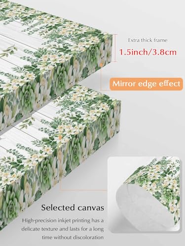 NuYeBiofx Country White Green Flower Leaf Canvas Wall Art Prints,30"x20" Framed Picture Artwork Farmhouse Wood Board Plant Printed Canvas Oil Painting for Living Room Bedroom Office,Ready to Hang