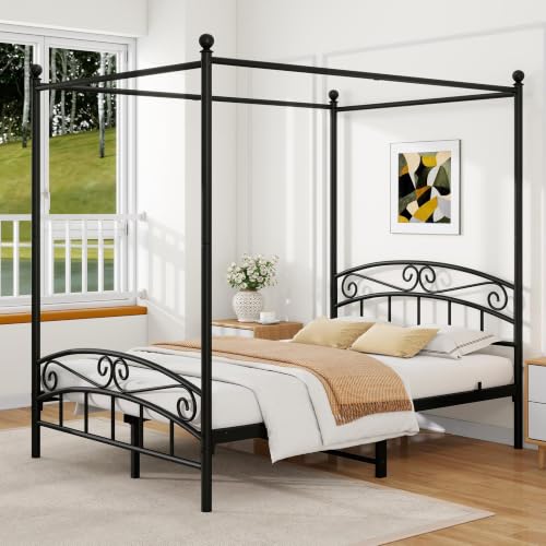 Full Size Canopy Bed Frame Black, Metal Four Posters Bed Frame, view 8