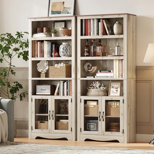 Bookshelf with Doors, 6 Shelf Bookcase Tall Bookshelves, view 8