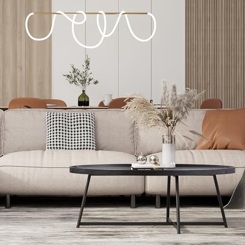 Modern Coffee Table, Oval Wood Coffee Tables Center Table with Metal Leg for Living Room, 47 Inch Living Room Table Accent Furniture (Oval Coffee Table, Black)