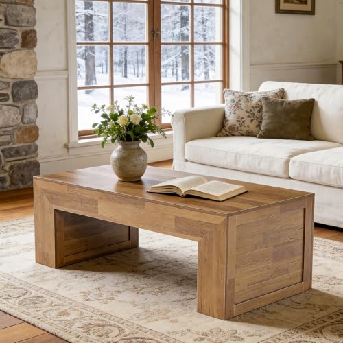 Tribesigns 47-Inch Farmhouse Coffee Table, Wooden Rectangular Center Table with Thick Base, Modern Cocktail Tea Furniture for Living Room (Oak Brown)