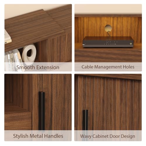 TV Stand, Extendable Media Console with Sliding Storage Doors, view 8
