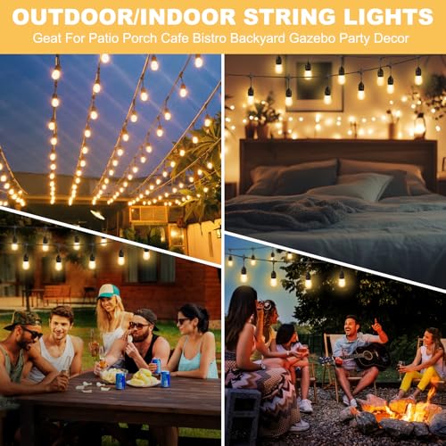 50FT Outdoor String Lights with 32+2 Bulbs (1.5FT Bulbs Spacing), Remote & Dimmer, Commercial Patio String Lights with 3 Mode Light & Timing, IP65 Waterproof, 50PC Mounting Ties for Outside