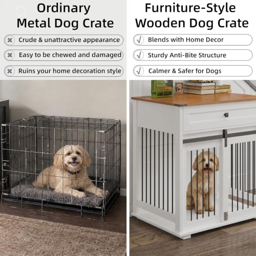 Dog Crate Furniture with Sliding Barn Door & Storage Drawer, End Table, view 8