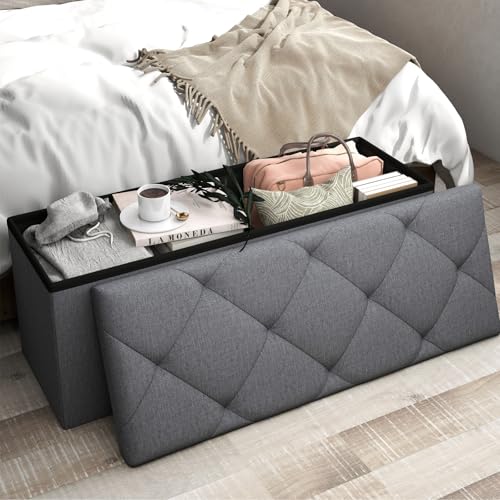 Folding Ottoman with Storage Bench,Storage Ottoman Bench,30 Inches Ottoman Foot Rest,End of Bed Bench,Support 660LBS Foot Rest Stool for Living Room,Bedroom,Home Office,Dark Gray(30Wx15Dx15H
