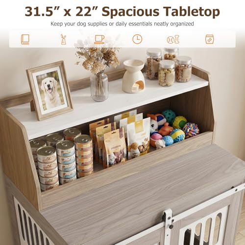Farmhouse Wooden Dog Crate Furniture with Sliding Barn Door, view 8