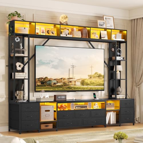 Large Entertainment Center with 11 Fabric Drawers & LED Lights, view 7