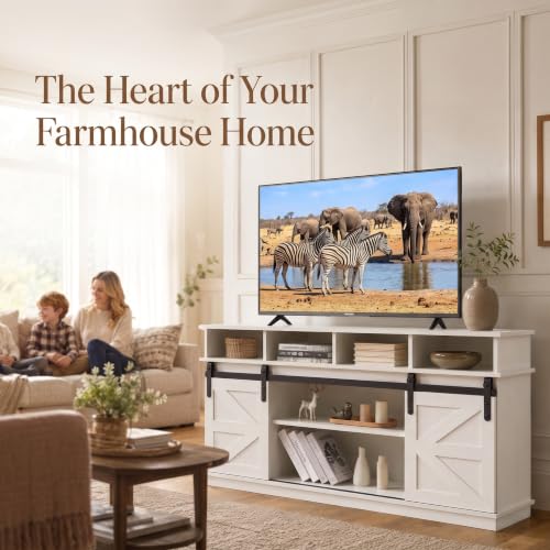 58" Farmhouse TV Stand with Sliding Barn Doors for TVs up to 65 Inch, view 7