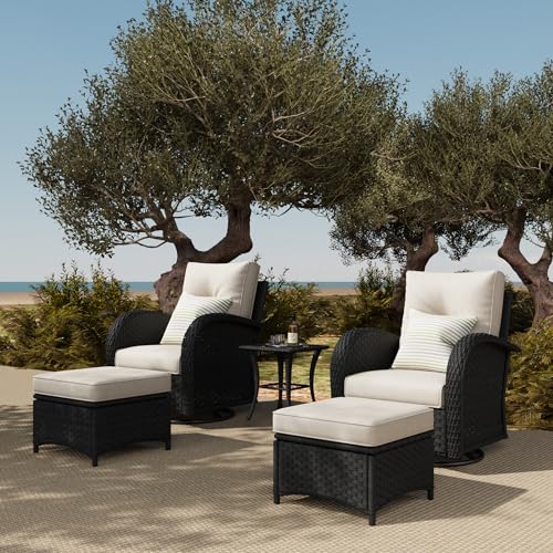 5 Pieces Outdoor Patio Furniture Set, Rattan Wicker Sectional Swivel Rocker Chairs Sets