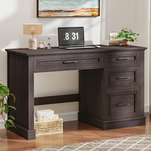 Farmhouse 47" Executive Desk with File Drawer, Computer Desk with 4 Drawers, Workstation for Study, Writing, Home Office, Espresso.